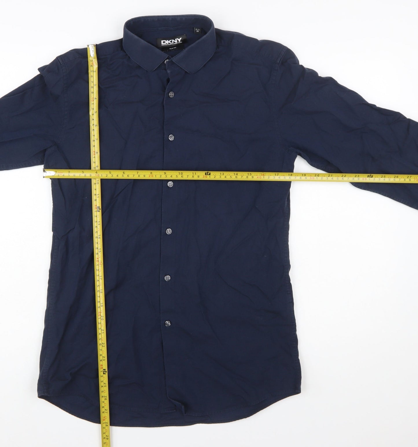 DKNY Men's Blue Slim Fit Long Sleeve Cotton Button-Up Shirt 15.5in