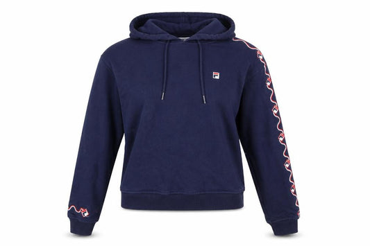 Fila Womens Navy Blue XS Pullover Hoodie Sweatshirt Logo Tape Sleeve