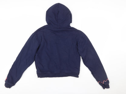 FILA Womens Navy Blue XS Pullover Hoodie Sweatshirt Logo Tape Sleeve
