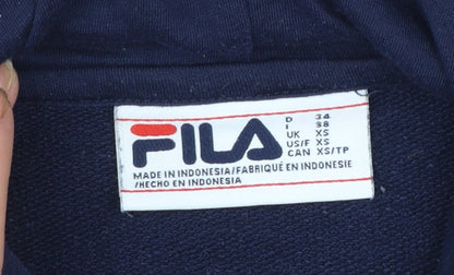 FILA Womens Navy Blue XS Pullover Hoodie Sweatshirt Logo Tape Sleeve