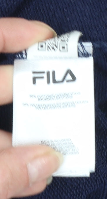 FILA Womens Navy Blue XS Pullover Hoodie Sweatshirt Logo Tape Sleeve