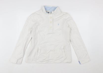 Joules Womens White Henley Sweatshirt UK 12 Long Sleeve Cotton