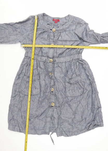 Monsoon Women Blue Linen Shirt Dress Size 12 Long Sleeve Casual