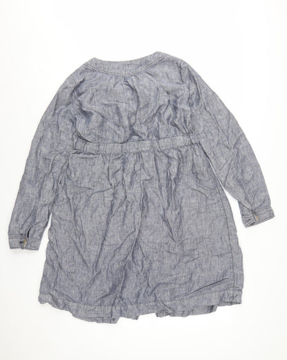 Monsoon Women Blue Linen Shirt Dress Size 12 Long Sleeve Casual