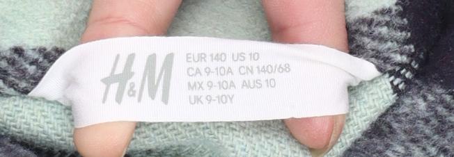 H&M Girls Green Checked Button-Up Long Sleeve Fleece Shirt 9-10 Years