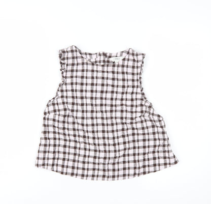 Marks and Spencer Women’s Brown Checked Linen Blend Sleeveless Blouse Size 12