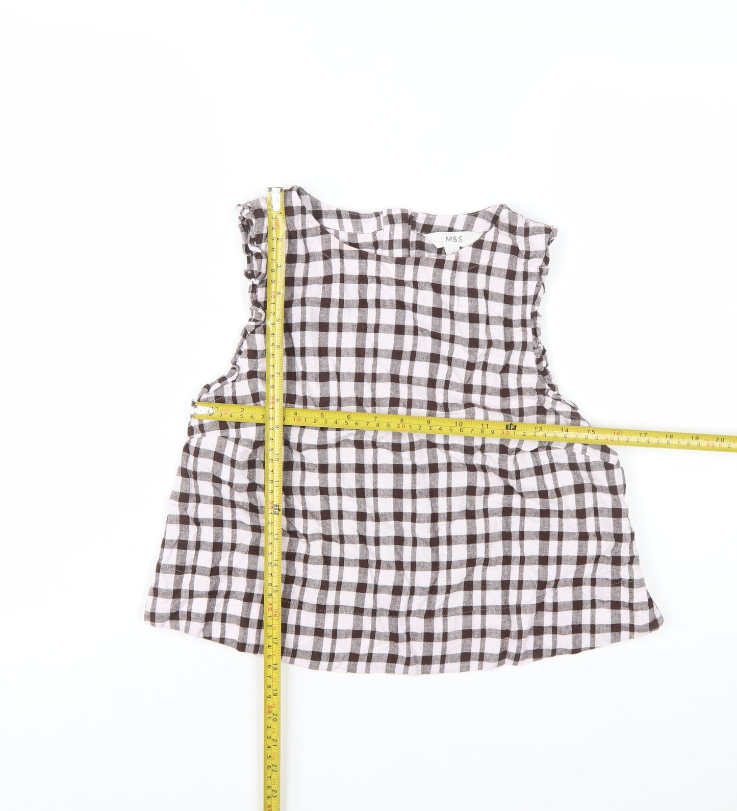 Marks and Spencer Women’s Brown Checked Linen Blend Sleeveless Blouse Size 12