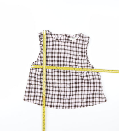 Marks and Spencer Women’s Brown Checked Linen Blend Sleeveless Blouse Size 12