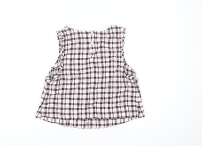 Marks and Spencer Women’s Brown Checked Linen Blend Sleeveless Blouse Size 12