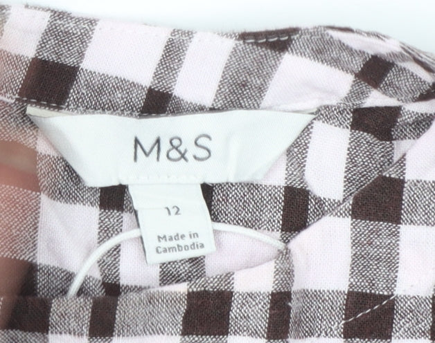 Marks and Spencer Women’s Brown Checked Linen Blend Sleeveless Blouse Size 12