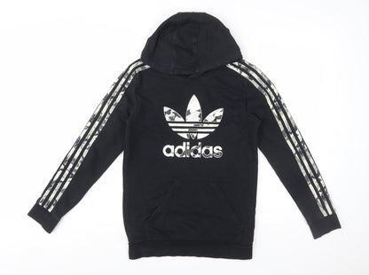Adidas Boys Black Hoodie 12-13 Years Pullover Graphic Logo Hooded Sweatshirt