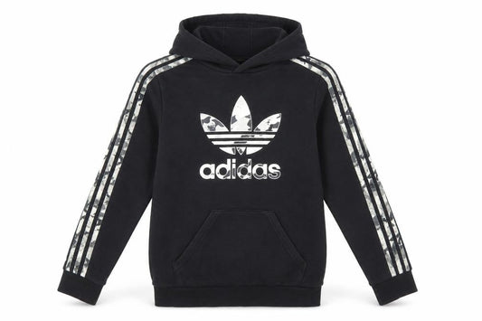 Adidas Boys Black Hoodie 12-13 Years Pullover Graphic Logo Hooded Sweatshirt