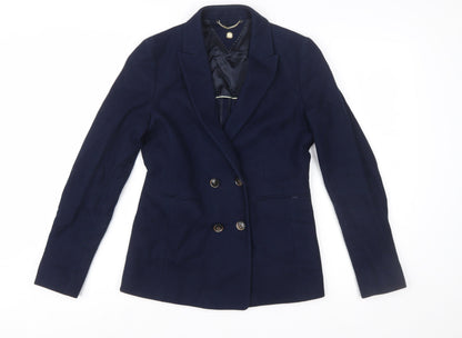 Massimo Dutti Women's Blue Double-Breasted Blazer UK 8 Viscose Blend