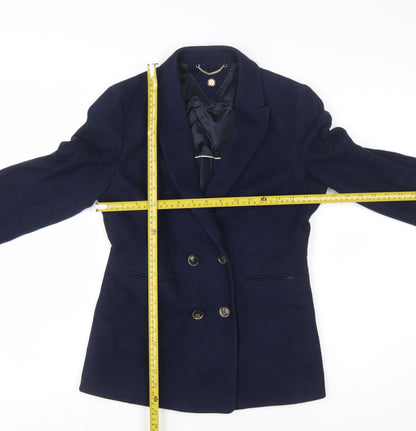 Massimo Dutti Women's Blue Double-Breasted Blazer UK 8 Viscose Blend