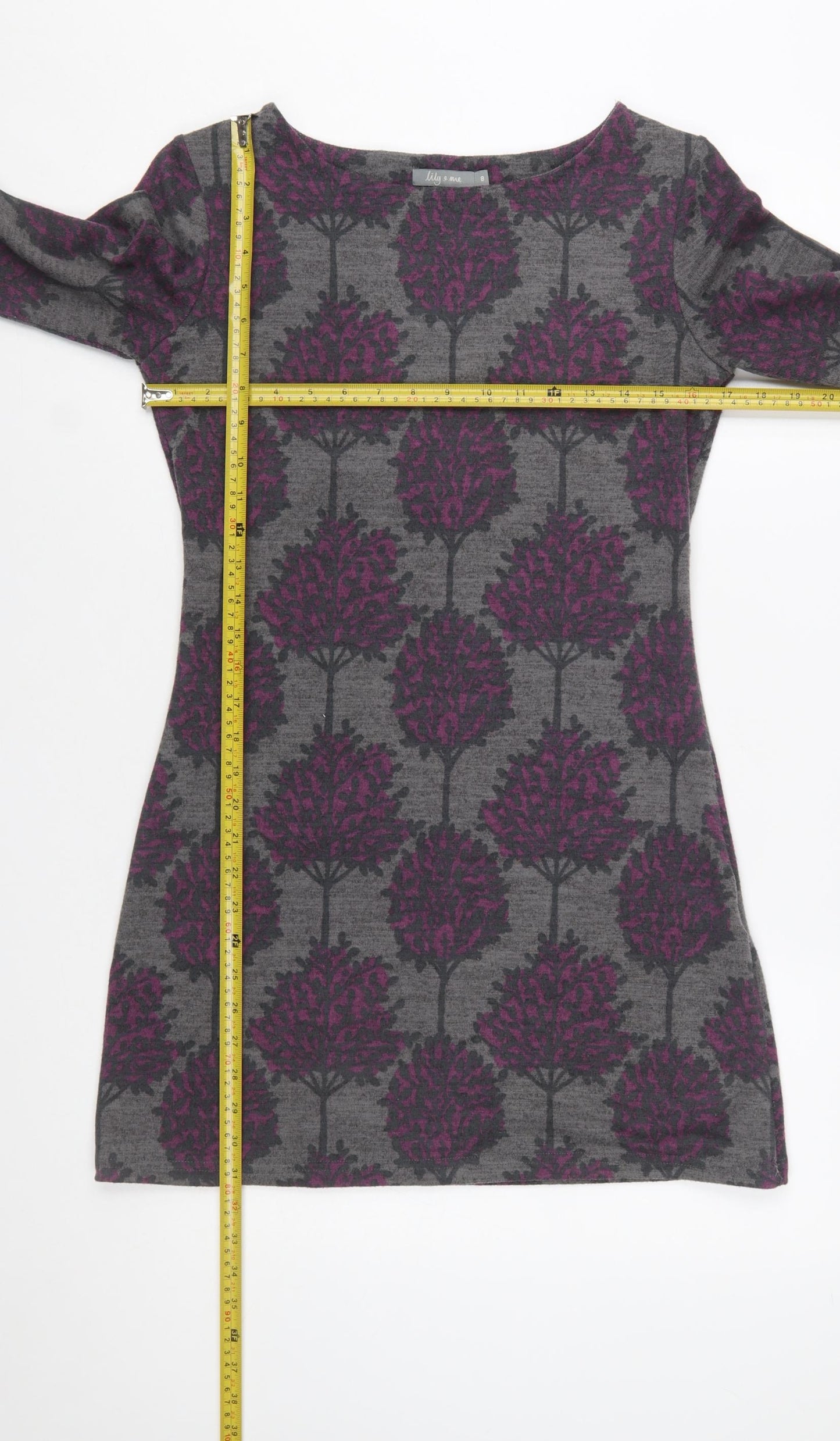 Lily & Me Women’s Grey Tree Print Shift Dress Size 8 Long Sleeve