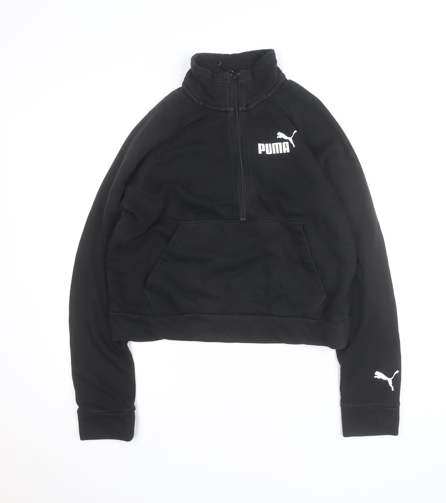 Puma Girls Black Fleece 1/4 Zip Pullover Sweatshirt L Regular Fit