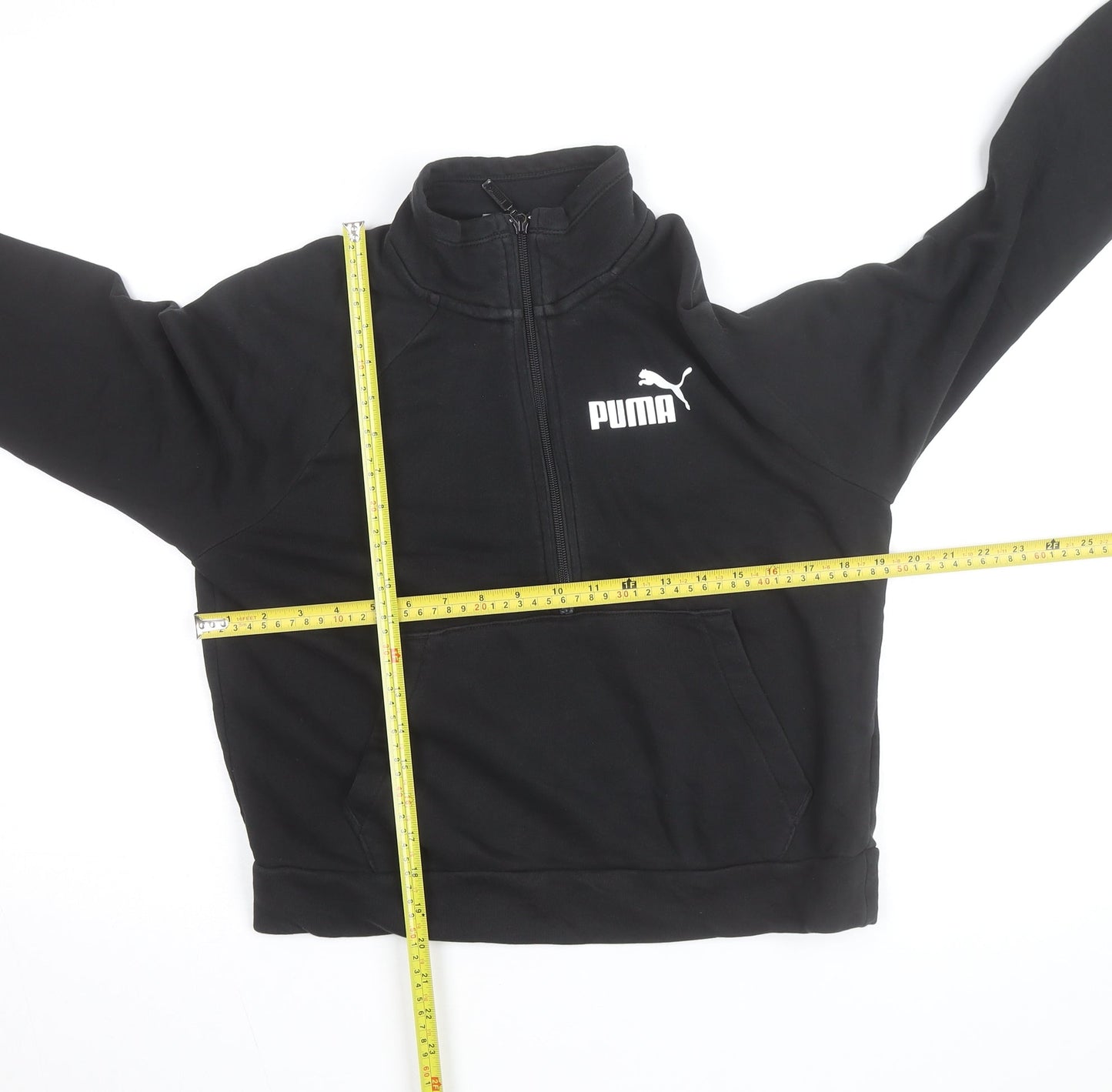Puma Girls Black Fleece 1/4 Zip Pullover Sweatshirt L Regular Fit