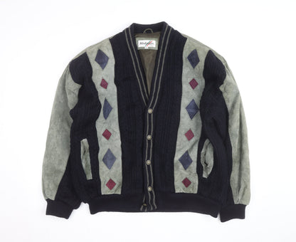 Modango Men’s Multicoloured Argyle Bomber Jacket L Wool Leather Mix