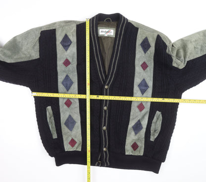 Modango Men’s Multicoloured Argyle Bomber Jacket L Wool Leather Mix