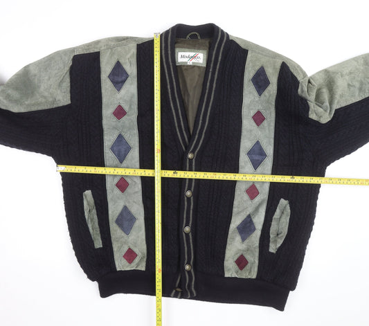 Modango Men’s Multicoloured Argyle Bomber Jacket L Wool Leather Mix