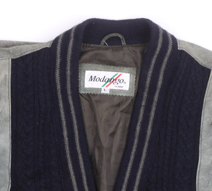 Modango Men’s Multicoloured Argyle Bomber Jacket L Wool Leather Mix