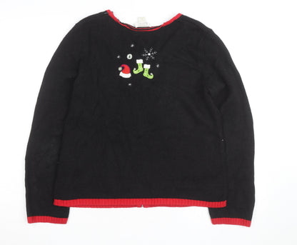 Christopher & Banks Women's Black Christmas Cardigan M