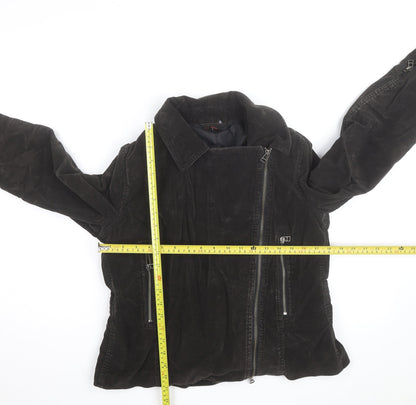 Nevada Women Black Corduroy Biker Jacket Size 14 Lined Zip Style