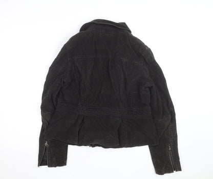 Nevada Women Black Corduroy Biker Jacket Size 14 Lined Zip Style