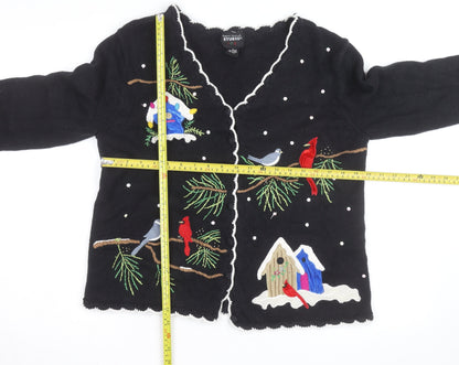 Designers Originals Studio Black Christmas Embroidered Cardigan Women's M