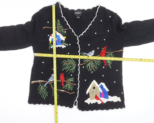 Designers Originals Studio Black Christmas Embroidered Cardigan Women's M