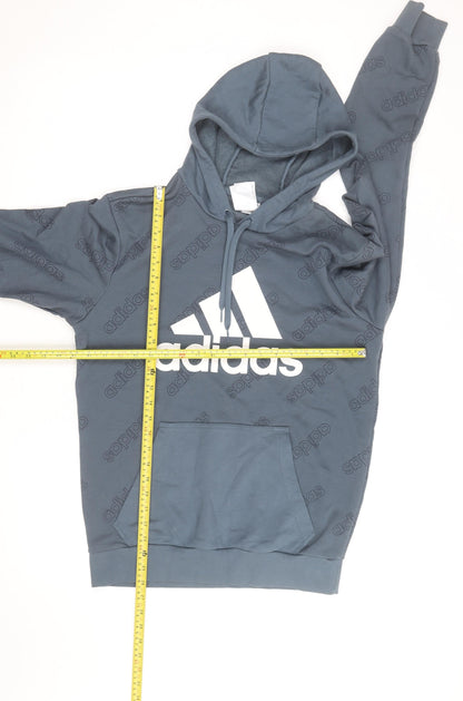Adidas Men's Blue Pullover Hoodie Size M Graphic Logo Sportswear