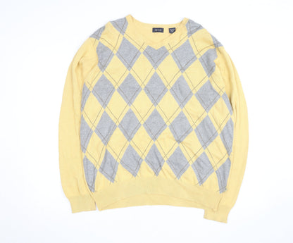 IZOD Men's Yellow Argyle Cotton V-Neck Jumper Size L