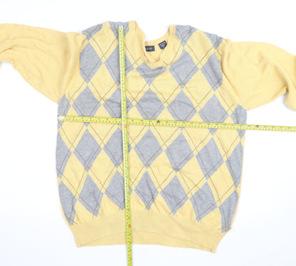 IZOD Men's Yellow Argyle Cotton V-Neck Jumper Size L