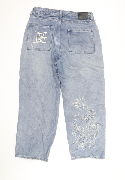 Ed Hardy Men's Blue Embroidered Dragon Denim Jeans 30W 30L Relaxed Fit