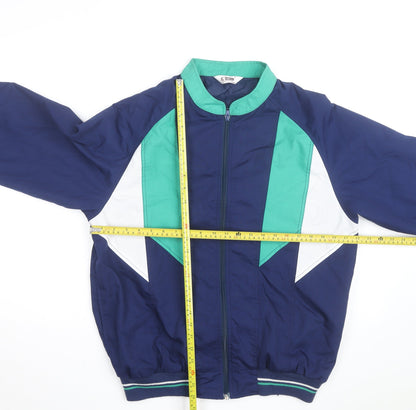 Gabicci Men's Blue Green 80s Retro Bomber Jacket L Full Zip