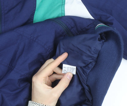 Gabicci Men's Blue Green 80s Retro Bomber Jacket L Full Zip
