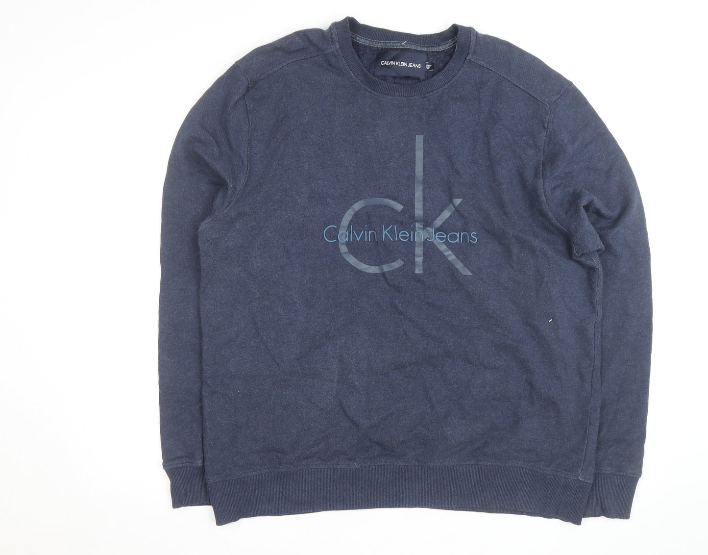Calvin Klein Jeans Men's Blue Logo Crew Neck Pullover Sweatshirt L