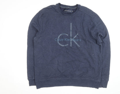 Calvin Klein Jeans Men's Blue Logo Crew Neck Pullover Sweatshirt L