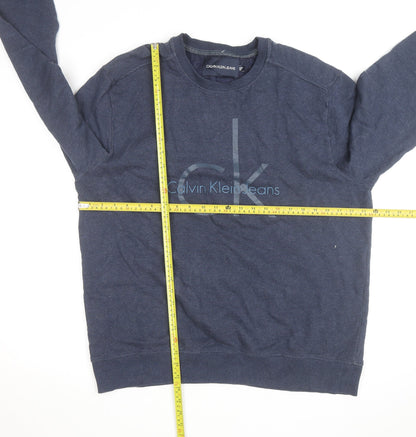 Calvin Klein Jeans Men's Blue Logo Crew Neck Pullover Sweatshirt L