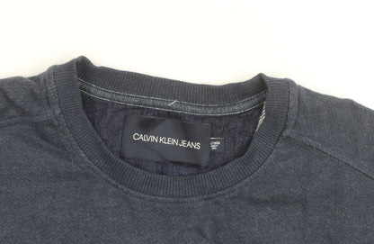 Calvin Klein Jeans Men's Blue Logo Crew Neck Pullover Sweatshirt L