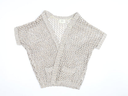 Papaya Women’s Beige Open Knit Short Sleeve Cardigan Medium