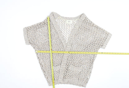 Papaya Women’s Beige Open Knit Short Sleeve Cardigan Medium