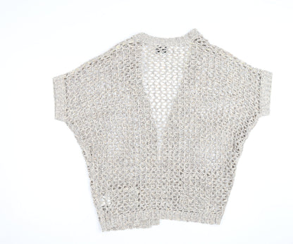 Papaya Women’s Beige Open Knit Short Sleeve Cardigan Medium