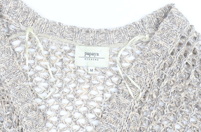 Papaya Women’s Beige Open Knit Short Sleeve Cardigan Medium
