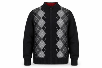 Van Heusen Men's Black Argyle Full Zip Cotton Jumper L