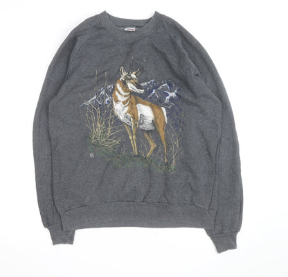 Jerzees Men’s Grey XL Graphic Animal Nature Pullover Sweatshirt