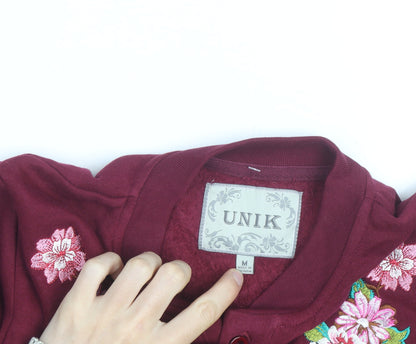 UNIK Women's Burgundy Embroidered Floral Cardigan M Cotton Blend
