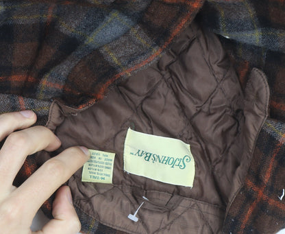 St. John’s Bay Men Brown Check Wool Quilted Flannel Jacket Size M