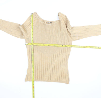 Belldini Women Beige Beaded Boat Neck Ribbed Knit Jumper M