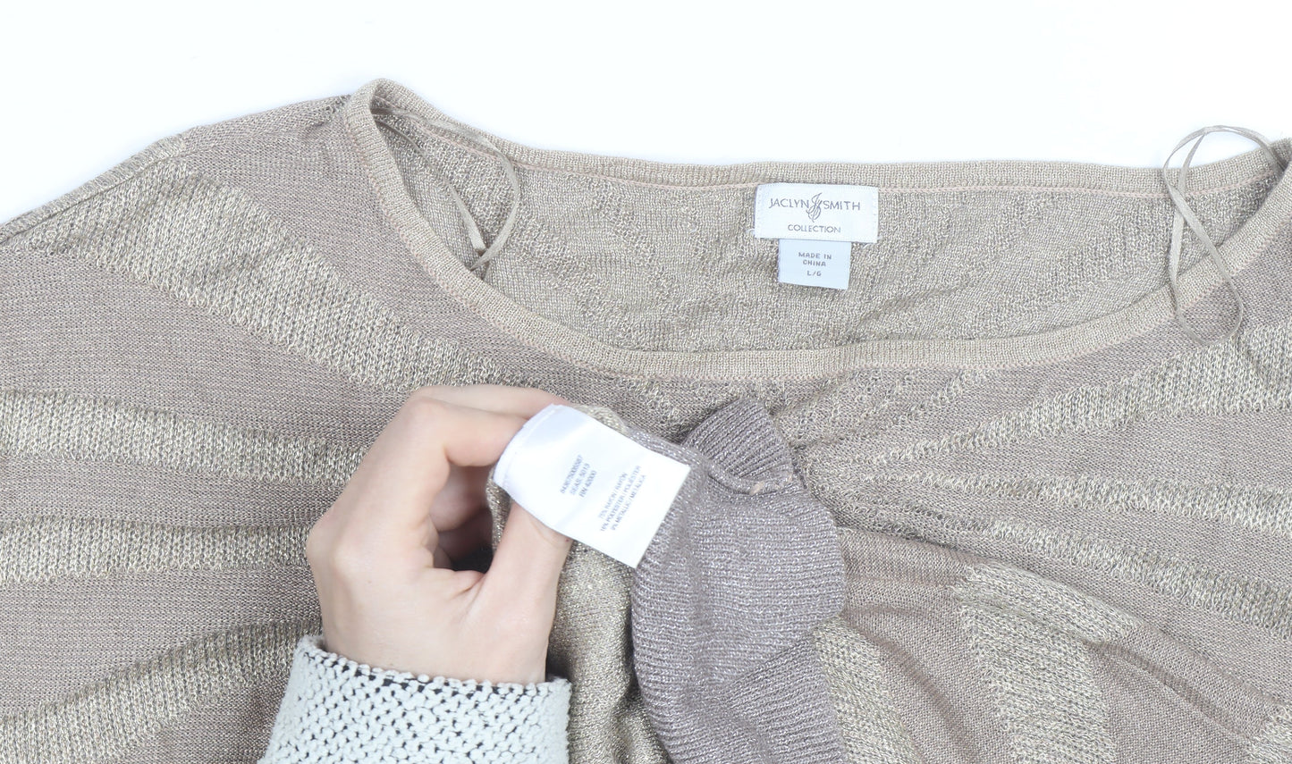 Jaclyn Smith Women’s Beige Knit Short Sleeve Blouse Size L